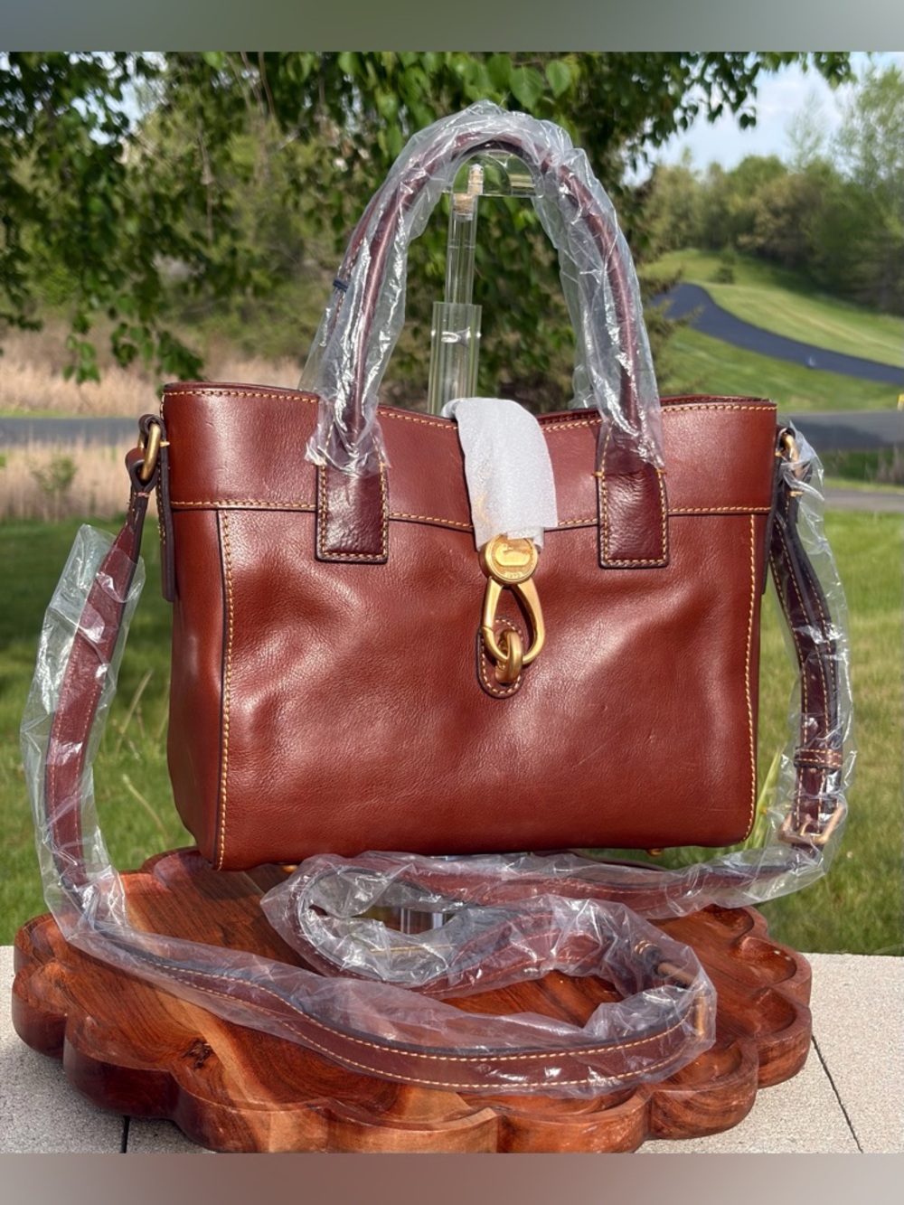 Dooney & Bourke Small Amelie Chestnut Brown Florentine Leather Tote NWT - Picture 13 of 14